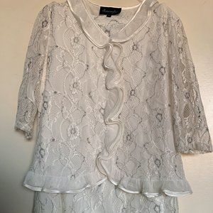 Amanda Collection 2-Pc. White Lace Skirt Suit Women's Sz. M, Formal Occasions
